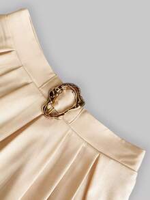 Selianne Women's Elegant Apricot Metal Buckle Decor Draped Slim Fit Skirt, Spring/Autumn - Apricot - View 5