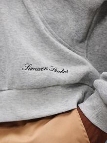 PLAYBOY X SUMWON Moletom grande com gola redonda e logotipo de coelho, punhos e bainha canelados para uso casual - Cinza - Ver 5