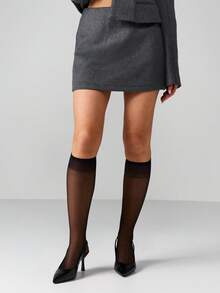 MISSGUIDED Charcoal Wool Mini Skirt For Women Professional Office Business Workwear Fall Winter Formal Bottoms - Light Grey - View 4