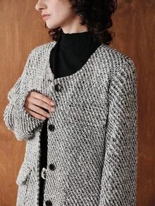 Uhlyne Women's Minimalist Long Overcoat, Suitable For Commuting - Black and White - View 8