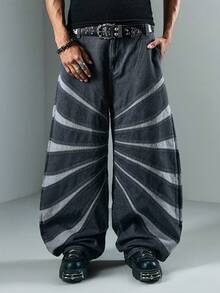 ROMWE MEN Street Life Men's Minimalist Print Heavy Distressed Straight Leg Jeans - Grey - View 7