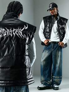 ROMWE MEN Street Life Men's Casual Letter Gothic Print Vest, Autumn/Winter - Black - View 8