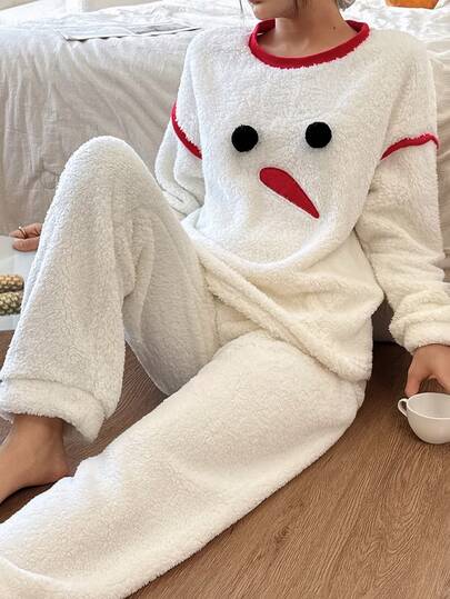 Dream Adore 3D Snowman Geborduurde Cozy Women Long Sleeve Pajama Set view 7