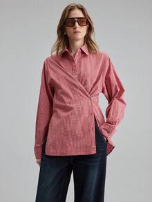 Ontre قميص نسائي أسيمتري طويل الأكمام مفكك التصميم مربع، مناسب للتنقل الحضري والأعمال والارتداء اليومي، خريف/شتاء