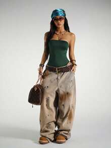 StreetHx Streetwear Women's Sleeveless Strapless Bodysuit, Summer - Dark Green - View 3