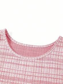 Ellevyn 大码优雅派对纯色上衣和格子连衣裙两件套 - 粉色 - 查看 10