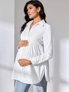 MaterniWear 办公室、商务孕妇工作服休闲纯色哺乳上衣，适合孕妇，秋季哺乳期孕妇棉质衬衫 - 白色 - 查看 6