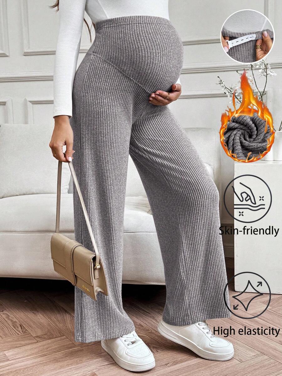 SHEIN 直筒阔腿休闲优雅孕妇舒适孕妇裤 - 淺灰色 - 查看 1