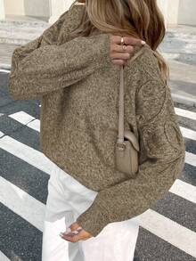 Serisse Suéter holgado de cuello redondo con hombros caídos y estampado floral hecho a mano para mujer, otoño/invierno - Marrón Mocha - Ver 5