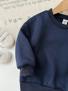 SHEIN Babygirl 可爱卡通图案长袖卫衣 百搭 海军蓝 秋冬 - 藏蓝色 - 查看 6