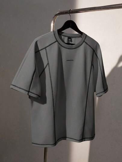 EASEVO 大码男士字母印花休闲短袖圆领T恤