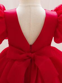 SHEIN Glamorique Kids 时尚优雅公主裙女童派对连衣裙欧美风格 - 酒紅色 - 查看 5
