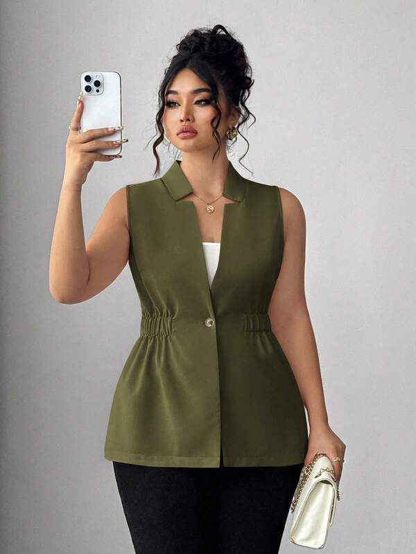 Elenzga Plus Size Women Classic Versatile Sleeveless Jacket Vest, Autumn