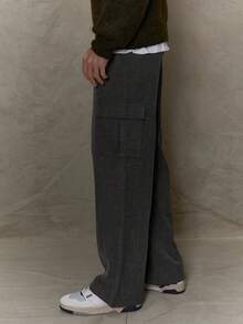 Musero Herren maßgeschneiderte, intelligente Baggy-Straight-Leg-Cargohose mit Knopfverschluss, FRÜHLING SOMMER Smartwear Streetwear - Dunkelgrau - Übersicht 3