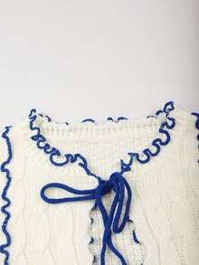 Franclia Plus Size Colorblock Trim Tie Front Flare Sleeve Cardigan, Autumn/Winter - Multicolor - View 4