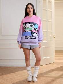 HELLO KITTY AND FRIENDS | SHEIN 女士休闲渐变卡通图案卫衣，秋季卫衣，大码女式印花卫衣，可爱卫衣，女式卫衣，可爱卫衣，印花卫衣 - 彩色 - 查看 3