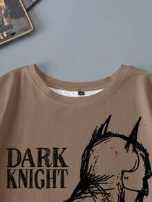 BATMAN X SHEIN 男士休闲日常通勤时尚街头动漫英雄人物与字母印花宽松 T 恤，夏季 - 白色 - 查看 6