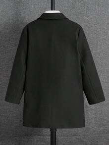 SHEIN Tween Boy 休闲羊毛口袋中长款大衣外套，适合秋季、春季、冬季，适合户外游玩、学校、街拍、聚会和居家休闲，高性价比绗缝大衣、棉服、冬季大衣、棉服、羽绒大衣 - 黑色 - 查看 2