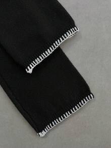 FavEase Set de 2 piezas de mujer con cardigan holgado de contraste y pantalones de punto - Blanco y Negro - Ver 4