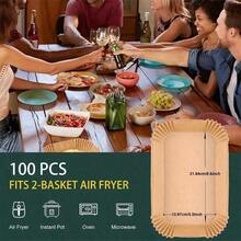 50/100 件，一次性空气炸锅内胆，适用于双空气炸锅，空气炸锅配件，防油，防水，烘焙用羊皮纸 | 矩形 | （8.6 英寸 - 棕色）