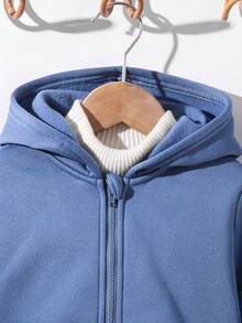 SHEIN 儿童休闲夹克 Wtt 官方网站，男童冬季外套，连帽拉链卫衣，学校，基本款上衣，冬季上衣，适合春季、夏季、秋季、冬季学校、花园、海滩、生日 - 霧霾藍 - 查看 6