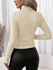 SHEIN Clasi 女士厚高领汗衫，秋冬百搭 - 米色 - 查看 2