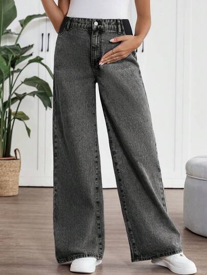 SHEIN ג'ינס להריון בגזרה רפויה, מכוסה בגזרה קז'ואלית