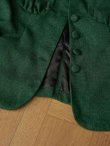 Aveloria Rosie 2pcs/Set Elegant French Style V-Neck Cinched Waist Tweed Fabric Fitted Puff Sleeve Top And Long Skirt - Green - View 7