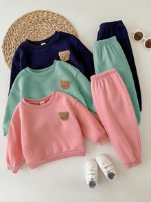 SHEIN Babygirl Cute Cartoon Pattern Long Sleeve Sweatshirt Set, Autumn/Winter - Multicolor - View 5