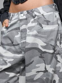 ROMWE Grunge Punk Y2K Kpop Streetwear Camouflage Distressed Low Waist Jeans - Grey - View 2
