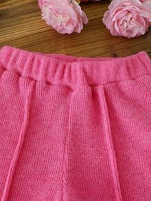 SHEIN 2 件套女婴休闲百搭长袖上衣和裤子套装，适合春秋冬季日常穿着 - 玫紅色 - 查看 6