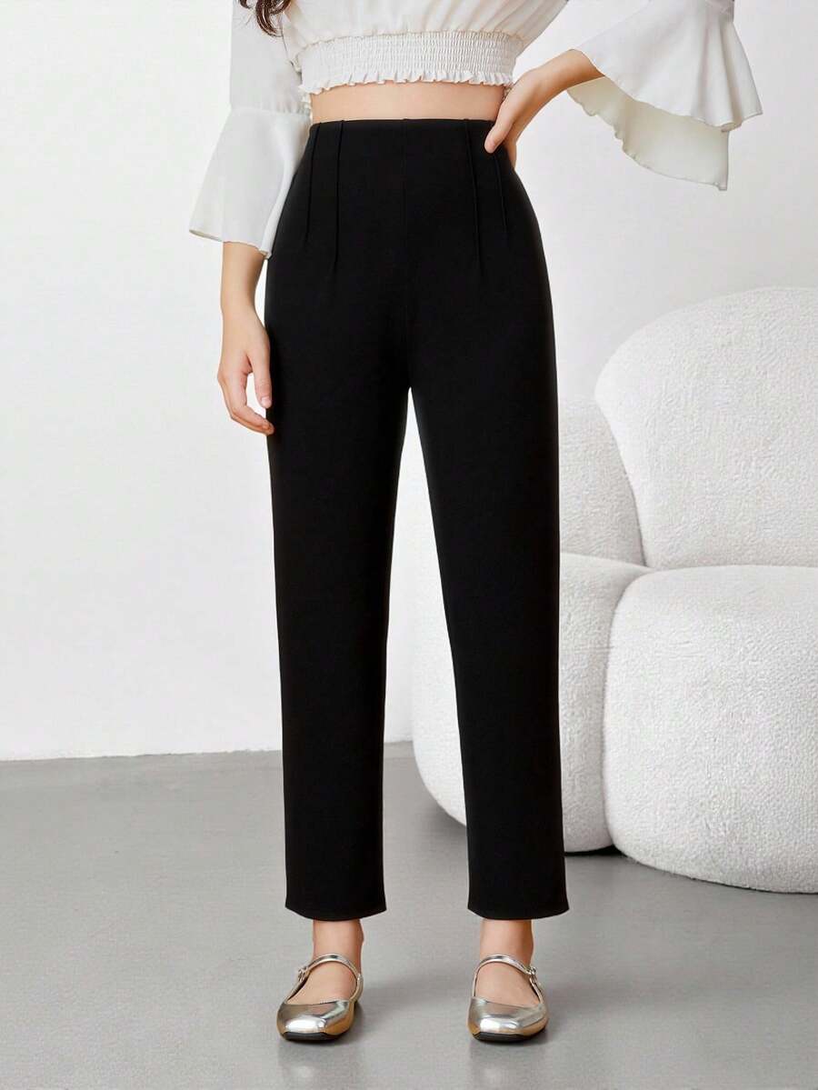 SHEIN 少女們的針織純色彈性腰休閒褲