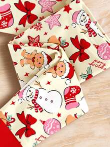 SHEIN Conjunto de ropa de hogar de manga larga con estampado de muñeco de nieve y hombre de jengibre en estilo lindo y crema, adecuado para niña bebé en otoño/invierno, ajuste ceñido, excelente para fiesta de Navidad, estilo callejero y uso en casa