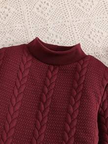 Elladie kids 青少年女孩勃艮第红色纹理面料简约长袖圆领圣诞派对连衣裙 - 酒紅色 - 查看 4