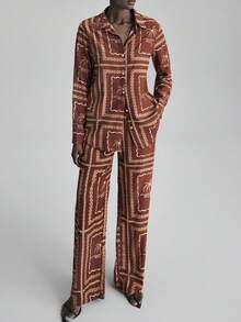 Ontre Conjunto de pijama de dos piezas con top de manga larga y pantalones, estilo bohemio, adecuado para el transporte urbano, casual de negocios, atuendo de oficina, atuendo de maestro, elegante atuendo de vacaciones, otoño/invierno