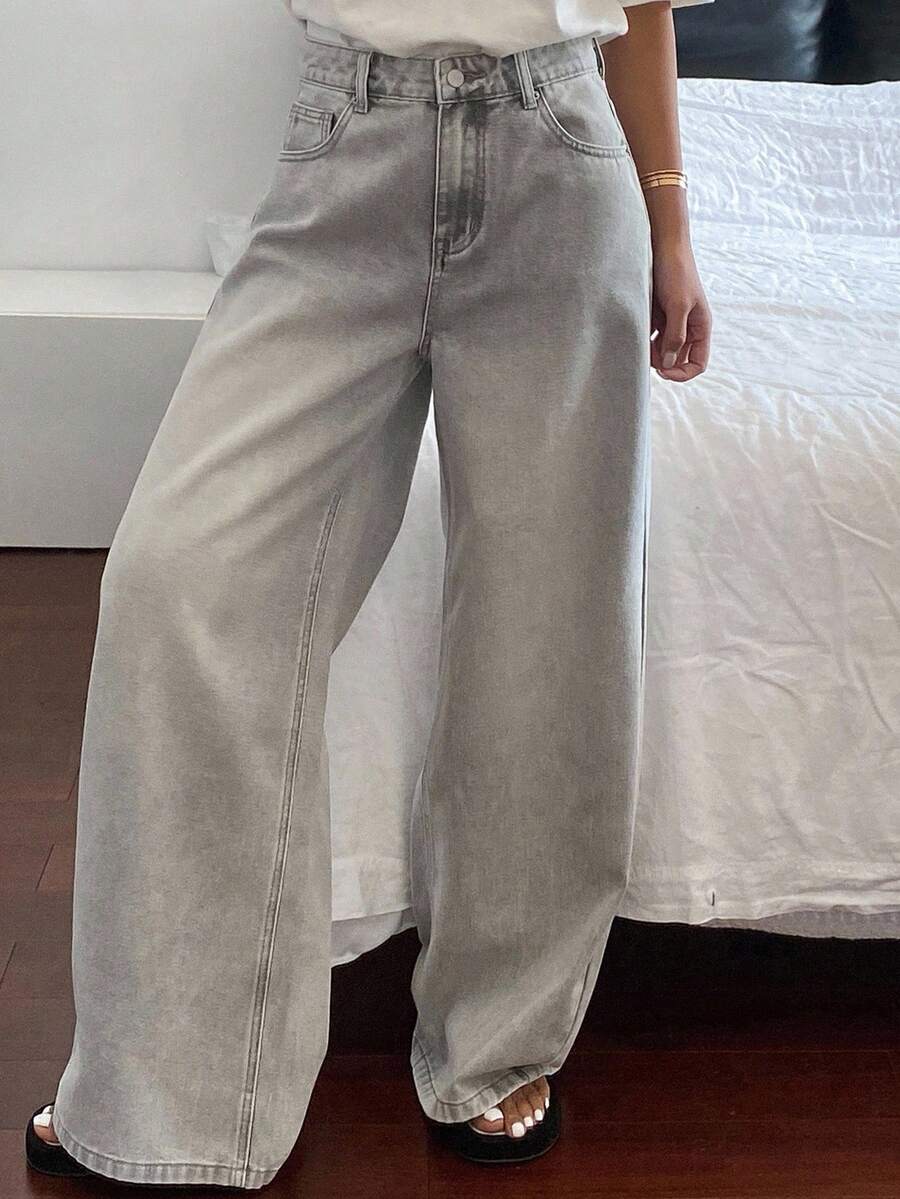 Dazy Tall Women's Casual Washed High Waist Wide Leg Jeans - Grey - View 1