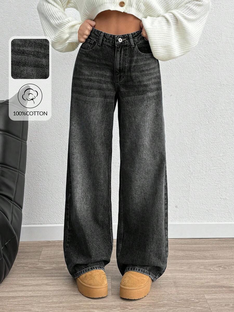 EURMUSE HIGH RISE WIDELEG Y2K STYLE LOOSE FIT WOMEN JEAN - Dark Grey - View 1