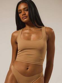 MUSERA ESSENTIALS Square Neck Snatched Tank Top Autumn Lounge Winter Holidays Fall Cosy Everyday Essential Spring Summer - Camel - View 6