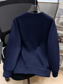 SHEIN Tween Boy Casual Loose Comfortable Versatile Solid Color Embossed Pattern Crew Neck Sweatshirt, Suitable For School And Outdoor Sports,Thanksgiving,Christmas,Winter,Winter Clothes,Cozy Fall & Winter Styles, Navy Blue Sweatshirt, Long Sleeve Sweatshirt - Navy Blue - View 2