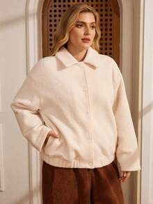 EMERY ROSE Abrigo casual de unicolor blanco cálido talla grande, abrigo de invierno para mujer de otoño/invierno, nueva colección elegante y estilosa de abrigos de mujer para el Año Nuevo y uso casual en el trabajo - Blanco - Ver 5