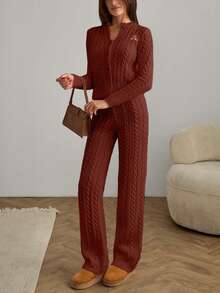 EURMUSE BỘ ĐỒ THÊU GẤU DÂY KẸP DÀNH CHO NỮ – ECRU – PHONG CÁCH ẤM ÁP - màu nâu - Xem 4