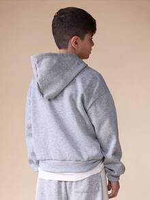 SUMWON Sudadera con capucha con cremallera para niños sin cordón para otoño e invierno - Gris - Ver 2