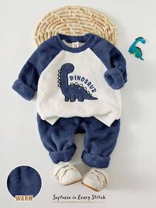 Cozy Pixies 2pcs Baby Boy Cartoon Animal Print Thermal Lined Crew Neck Long Sleeve Pullover Sweatshirt And Elastic Waist Pants Set Boy Clothes Baby Boys Sets Baby Boy Clothes Dinosaur Baby Boy Romper Baby Casual Sets Dinosaur Baby Clothes Baby Boy Outfit Dinosaur Baby Outfit Dinosaur Baby Boy Clothes