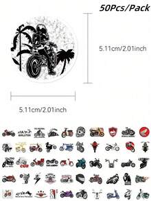 50 Piezas/Paquete Pegatinas de motocicleta vintage resistentes al agua Calcomanías para fundas de teléfonos, portátiles, botellas de agua, monopatines Vuelta al colegio, Halloween - Multicolor - Ver 8