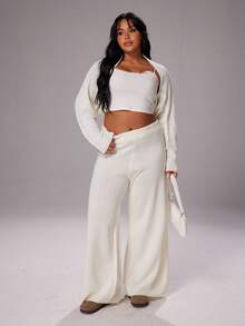 Rustia Casual Comfortable Long Sleeve Straight Pants Suit Sweater, Versatile For Autumn/Winter Casual - White - View 1