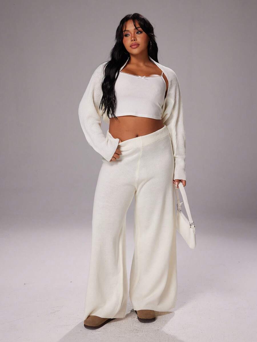 Rustia Casual Comfortable Long Sleeve Straight Pants Suit Sweater, Versatile For Autumn/Winter Casual - White - View 1