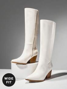 SHUZIA 女式宽筒迷人舒适尖头粗跟及膝长靴 - 白色 - 查看 2