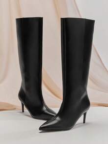 SHUZIA Women Low Heel Minimalist Basic Everyday Comfort Knee-High Boots Valentine's Day - Black - View 7