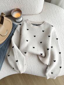 Sparklyn 青少年女孩毛衣，卡其色长袖毛衣，绣有爱心图案，秋冬穿着舒适，适合上学、日常生活、派对等各种场合。百搭又超值。