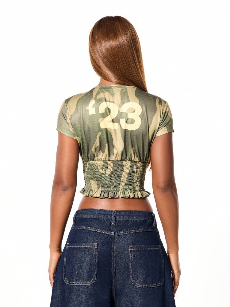 SUMWON WOMEN Camo Cropped Tee With Cinched Waist
